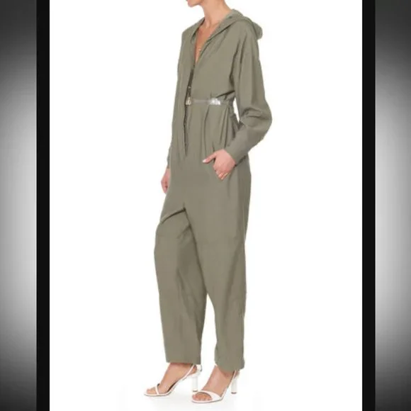 Tibi NWT Washed Viscose Utility Hoodie Jumpsuit in Moss Green LG - Picture 3 of 16